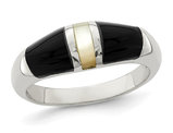 White Mother of Pearl and Onyx Ring in Sterling Silver